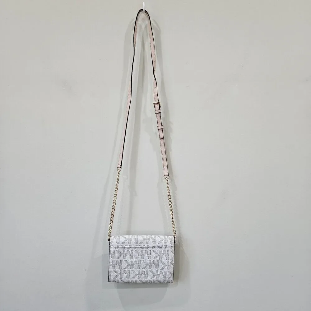 Michael Kors Womens Jet Set Leather Crossbody Wallet Monogram Vacation Travel